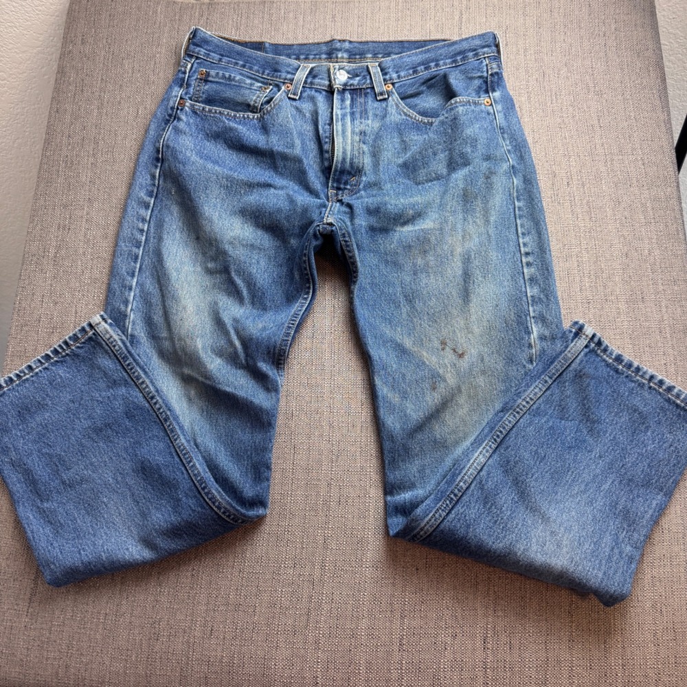 Levis 505 Regular Fit Straight Leg Jeans Mens 34x32 Blue Medium Wash Denim